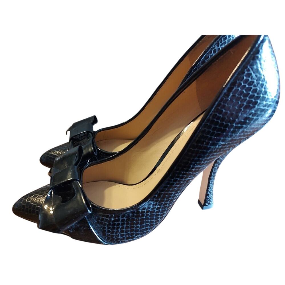 JOAN & DAVID DAFINELLA Black Snake Leather Pumps Heels Size 7 1/2